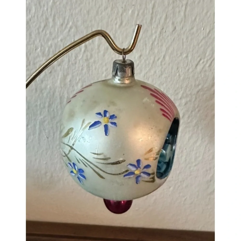 German‎ Blown Mercury Glass Blue Double Indents Drop Ball Xmas Ornament 3.5